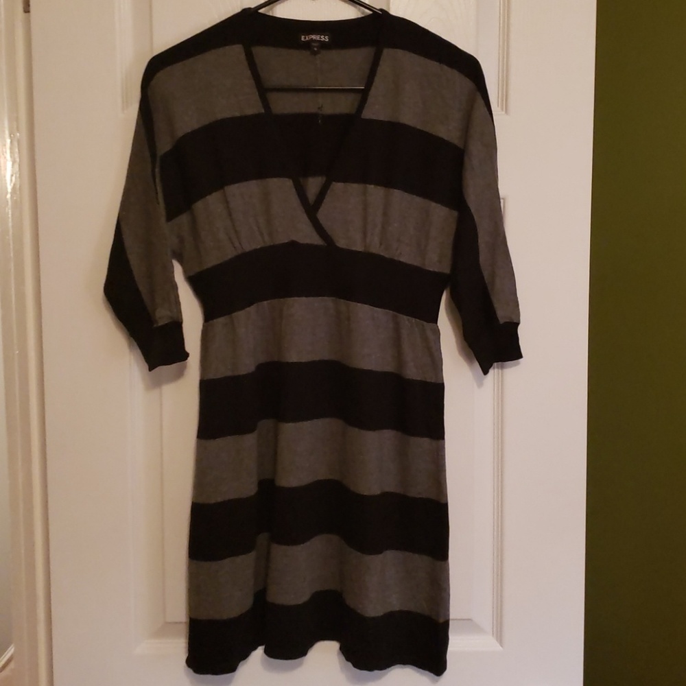 Express Black & Gray Stripe Sweater Dress